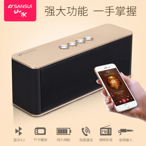 山水（SANSUI） T15无线蓝牙音箱手机电脑迷你收音机小音响户外便携式插卡车载重低音炮收款播放器 香槟金/高配版电量翻倍持久播放
