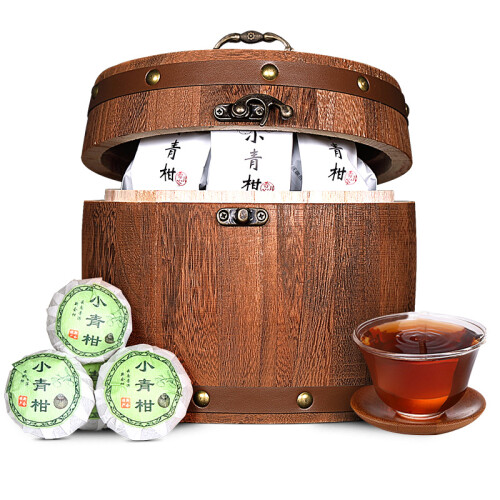 茶香庄 茶叶 新会生晒小青柑云南普洱熟茶宫廷普洱柑普茶橘子茶陈皮小青柑茶桶装小沱茶250g