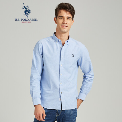 U.S. POLO ASSN. 男长袖衬衫 男士纯色时尚休闲 纯棉衬衣 ACSMQ-58505 浅蓝色 180/96A