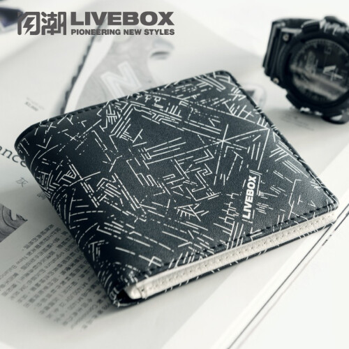 闪潮（LIVEBOX）钱包男学生短款创意钱夹青年个性时尚情侣休闲潮流肌理 黑色 轻薄款