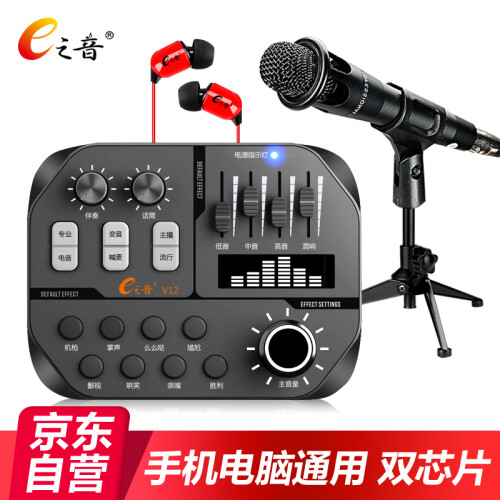 E之音 V12+E300 手机声卡套装 快手直播喊麦录音k歌主播设备电脑外置声卡套装