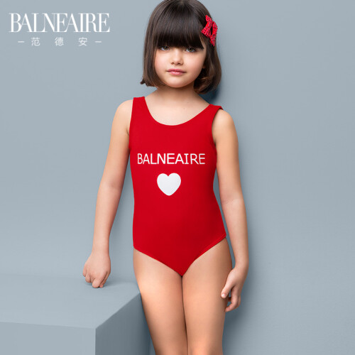 范德安（BALNEAIRE）260025-1 女孩大中童连体游泳衣温泉女童泳装 红色 5-6岁(105-120cm/18-22kg)