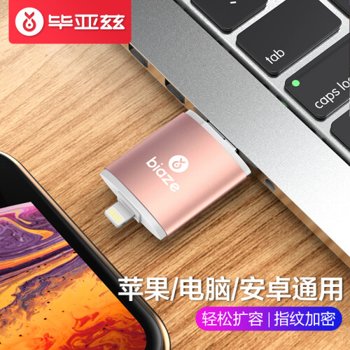 毕亚兹 苹果手机U盘 iPhoneX/XS Max/7/8/iPad外接扩容器全金属电脑两用优盘 玫瑰金 32G