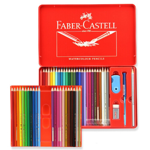 德国辉柏嘉（Faber-castell）水溶性彩铅笔彩色铅笔48色手绘涂色专业美术生绘画笔套装115949红铁盒装