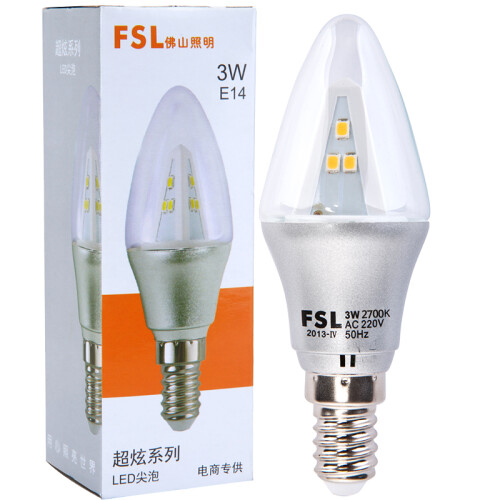 京东超市佛山照明（FSL）LED尖泡水晶灯泡3W透明E14尖泡暖白光2700K 炫银