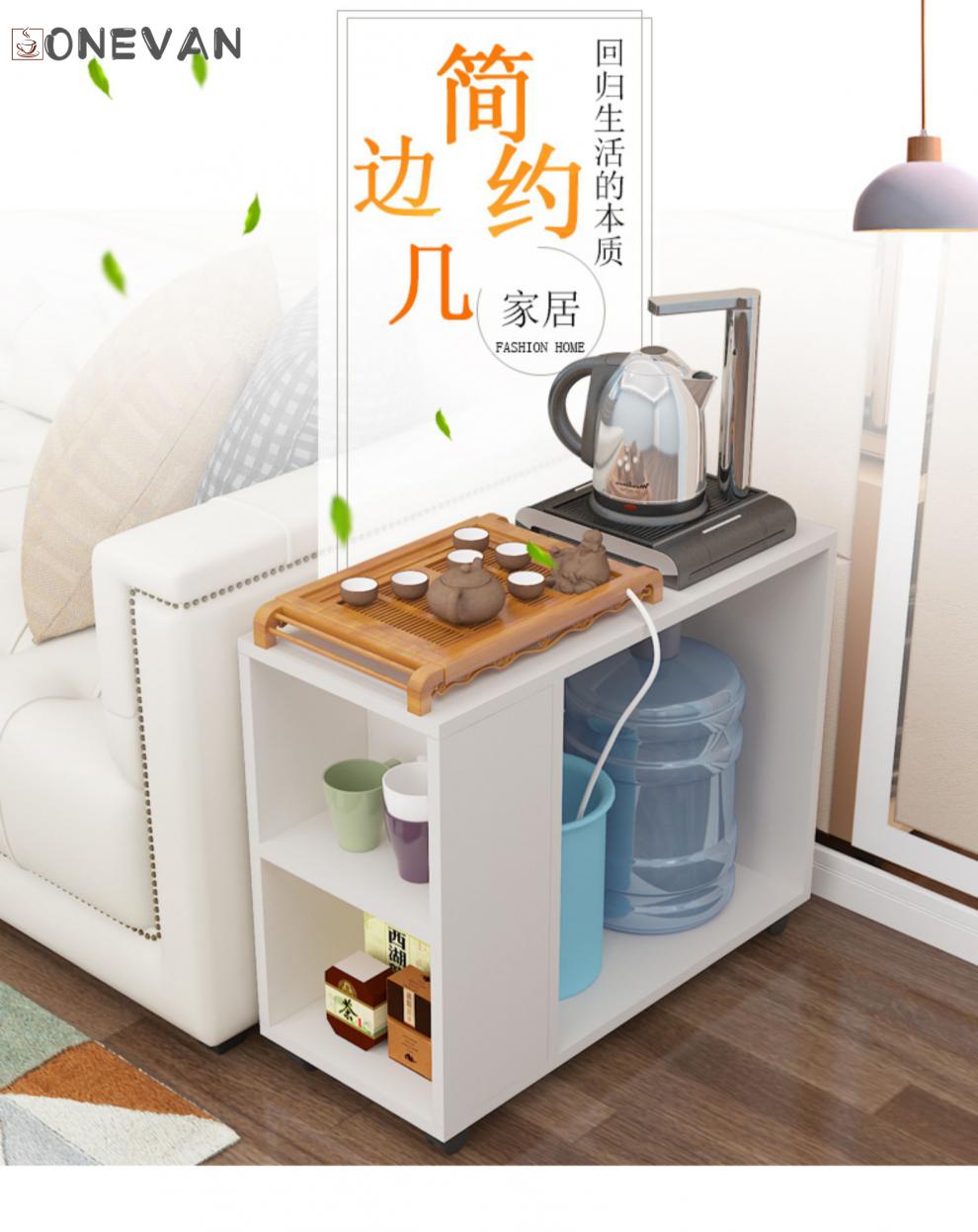 沙发边柜茶几放烧水壶的柜子放饮水机的柜子简约小户型茶几客厅可移动功夫茶水桌带轮沙发边角几床头柜小桌子 升级款暖白色80*40*63cm高