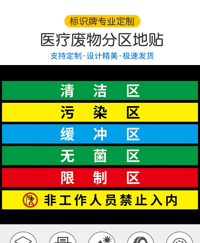 标识清洁区缓冲区医疗废物标识斜纹防滑地贴wo89危险区域请勿停留斜纹