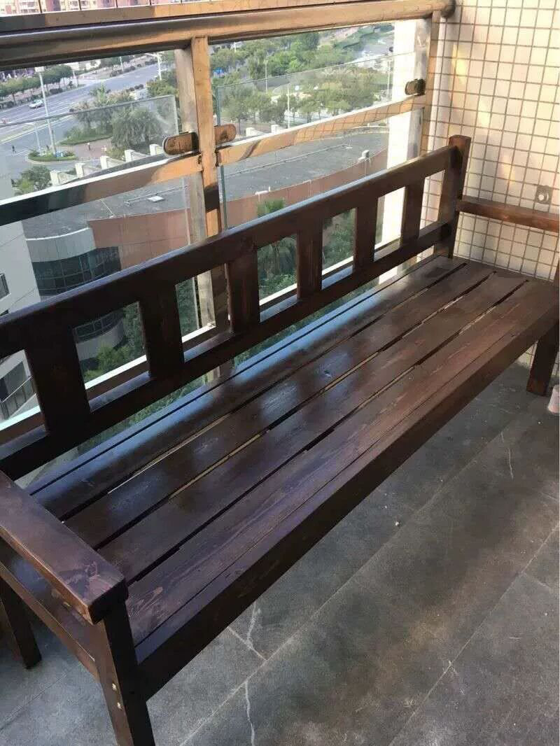 长椅复古实木长椅子做旧阳台休闲室外靠背双人长条沙发椅公园防腐木椅