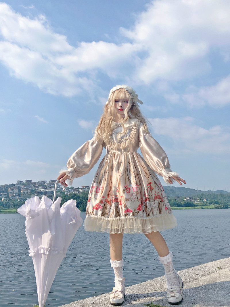洋气学生反光洛丽塔长袖op连衣裙zw萝莉塔洛莉塔甜美少女日常甜美新品