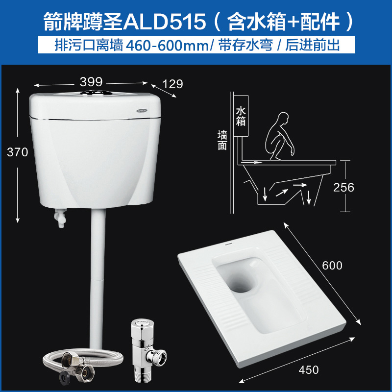 家用大尺寸蹲便器陶瓷蹲坑大便池器水箱套装ald507 ald507cg整套含