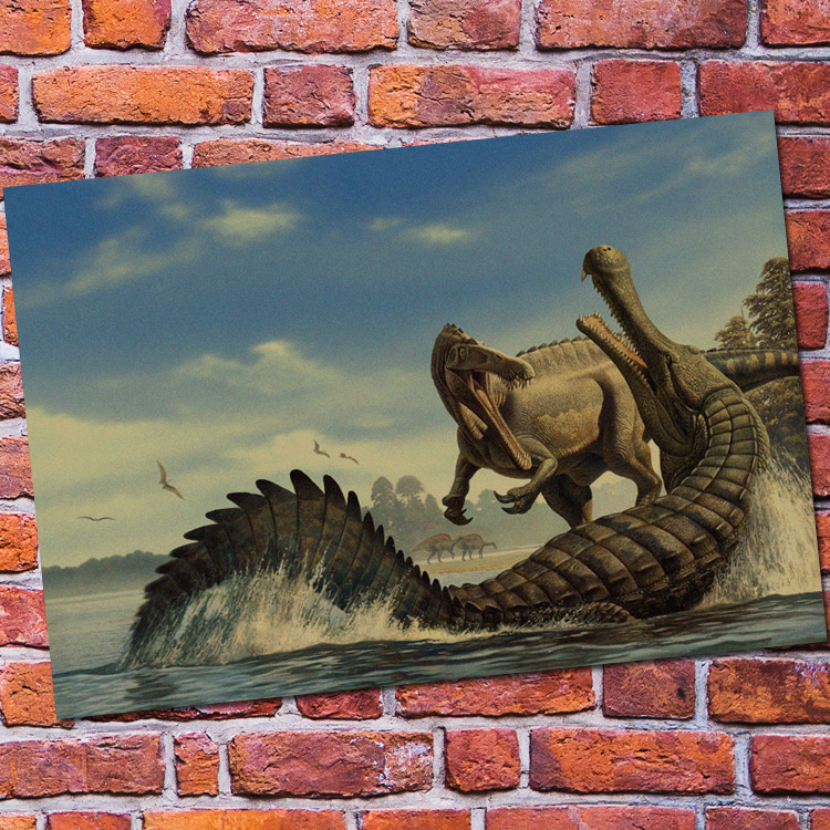 北美大陆科学自然侏罗纪公园 动物挂画装饰画 黑色 恐龙 18 150x107