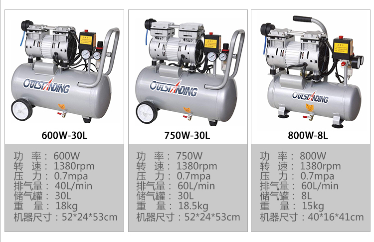 奥突斯静音空压机气泵无油小型空气压缩机牙科木工喷漆便携冲气泵 600