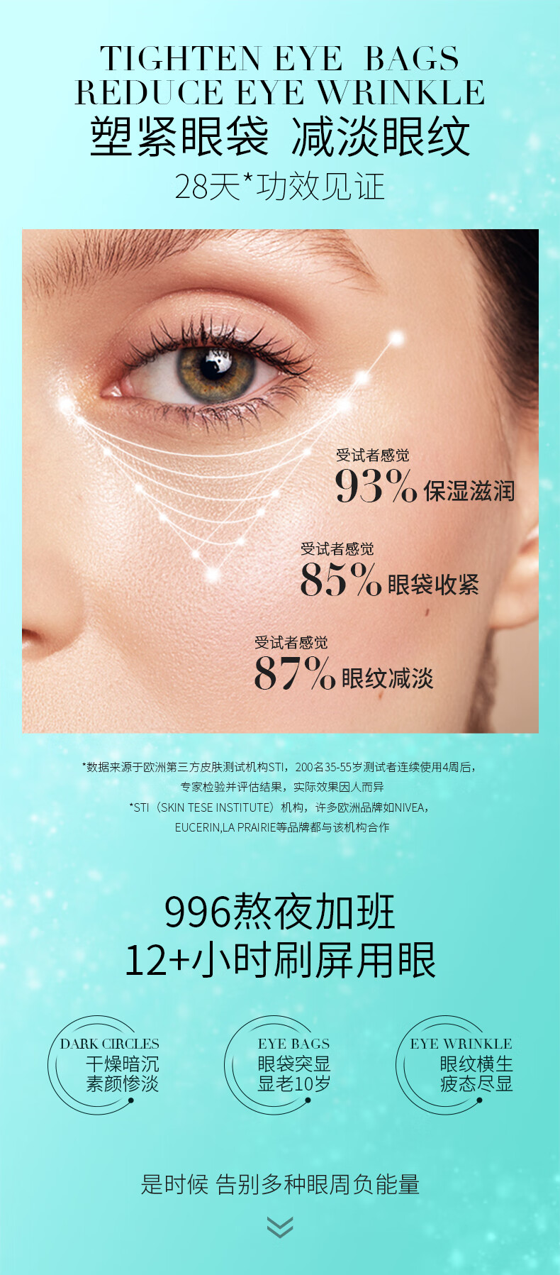 REMESCAR唯美思佳淡化眼袋眼霜消减疲劳淡减浮肿克星提拉紧致 淡化眼圈眼袋眼霜8ml