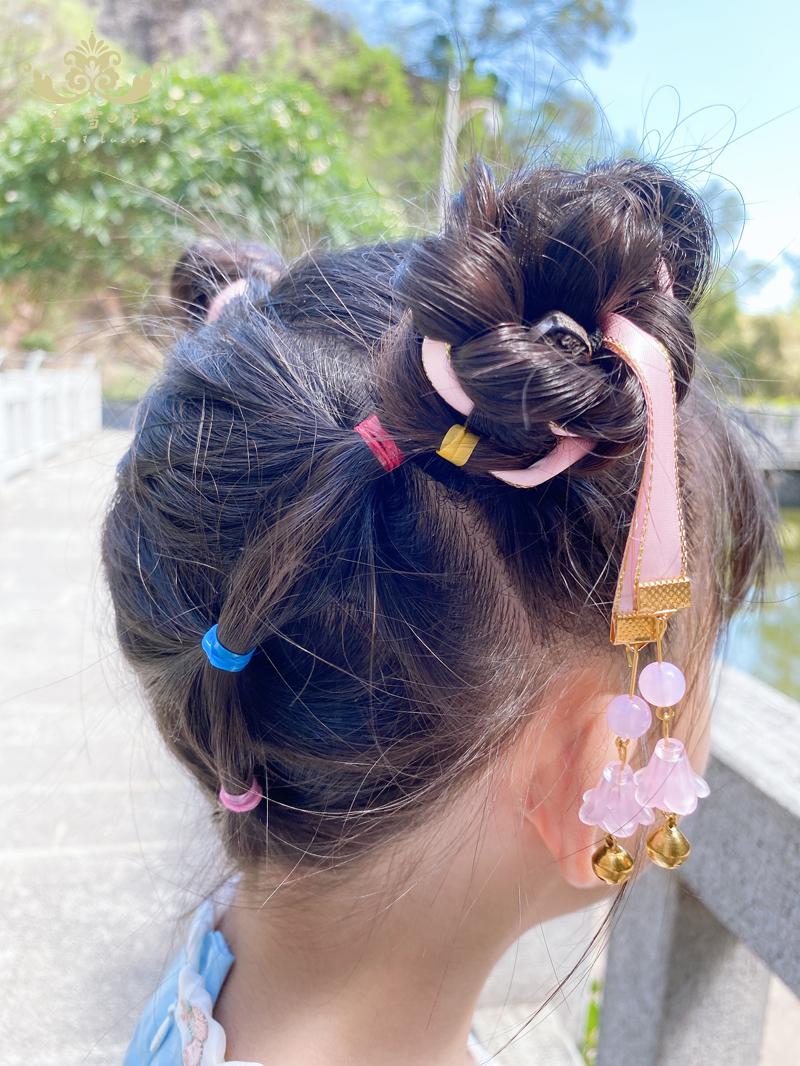 女童汉服铃铛丸子头配饰宝宝编发头绳发带女儿童古风编发头饰发绳t 5