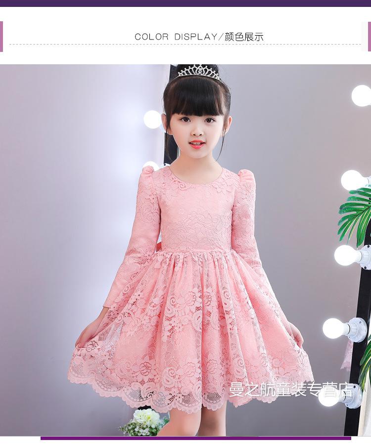 小女孩公主裙棉秋冬加绒裙子生日晚服花童 粉色【加绒保暖】配领>冬天