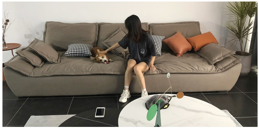星图 北欧极简大座深直排沙发现代简约科技布沙发可躺轻奢慵懒布艺乳胶羽绒沙发 【普通版】单+双+贵 组合