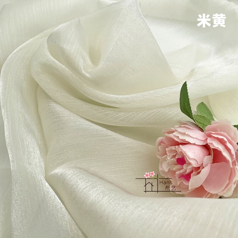 冰花阳离子纱亮丝褶皱闪光绉纱布料汉服大袖衫lolita面料设计师辅料