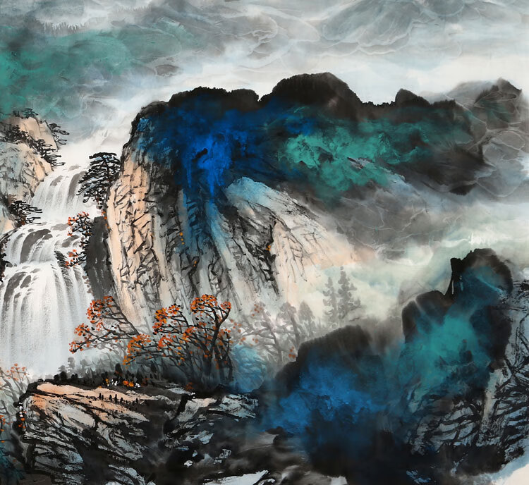 刘海粟字画名家四尺横幅写意山水国画精品手绘名人书画作品带简历纯