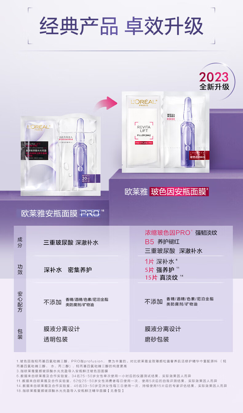 欧莱雅（LOREAL）复颜玻尿酸安瓶玻色因面膜保湿补水抗皱淡化细纹提拉紧致面膜女 复颜玻尿酸安瓶玻色因面膜3盒15片装