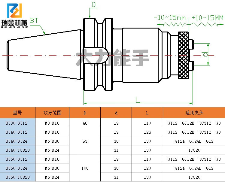 加工中心攻丝刀柄bt40gt12过载保护bt50gt24浮动伸缩攻丝夹头bt30gt12