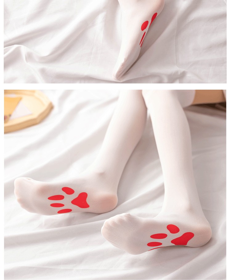 猫爪袜jk猫爪白丝lolita袜子双色连裤袜拼接假高筒萝莉制服猫咪丝袜