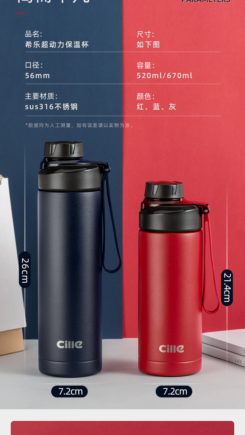 希乐配件盖子希乐保温杯316不锈钢水杯水壶外盖 19125灰色大号保温杯
