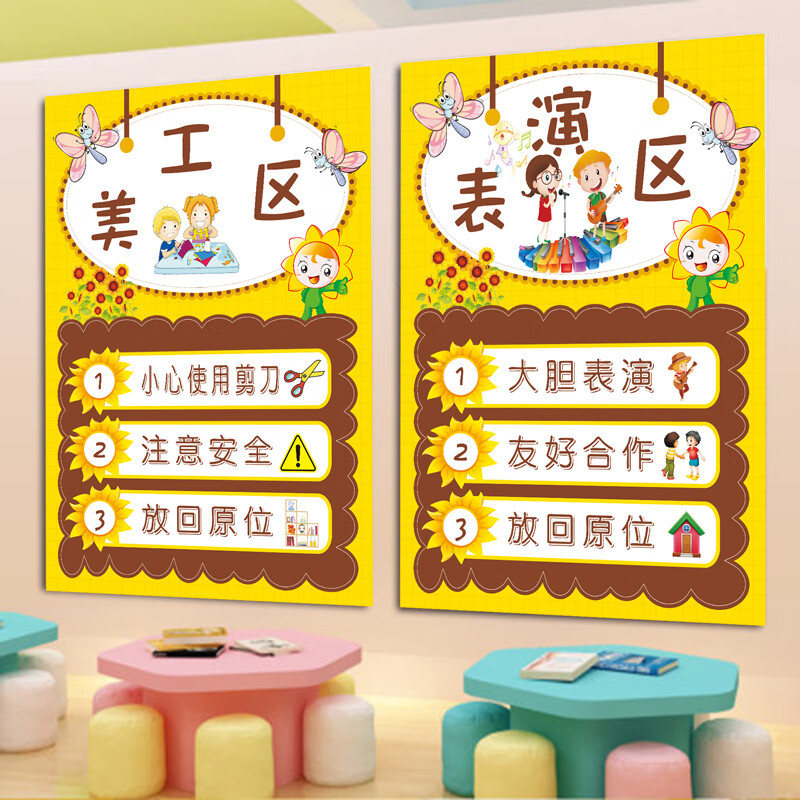 2020年新款幼儿园区角牌区域规则自粘墙贴纸阅读美工科学区墙面布置