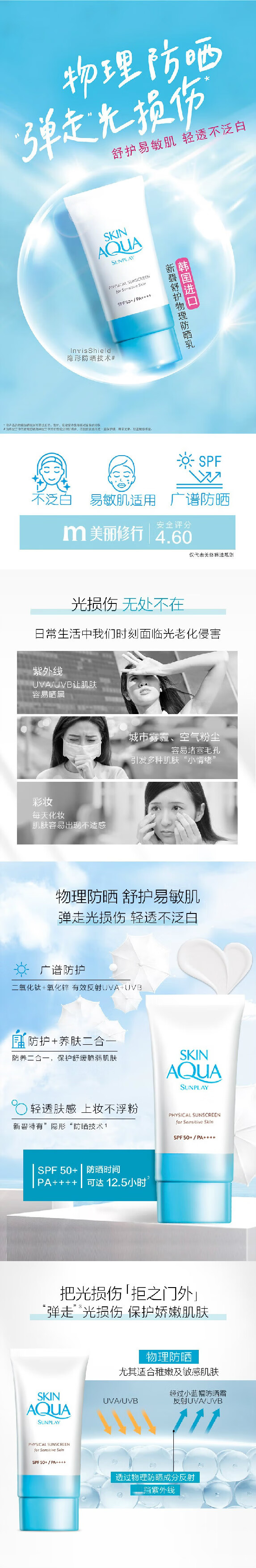 曼秀雷敦新碧小蓝帽物理防·晒霜女面部敏感肌专用男防·晒隔离防·晒霜乳液喷雾 50ml
