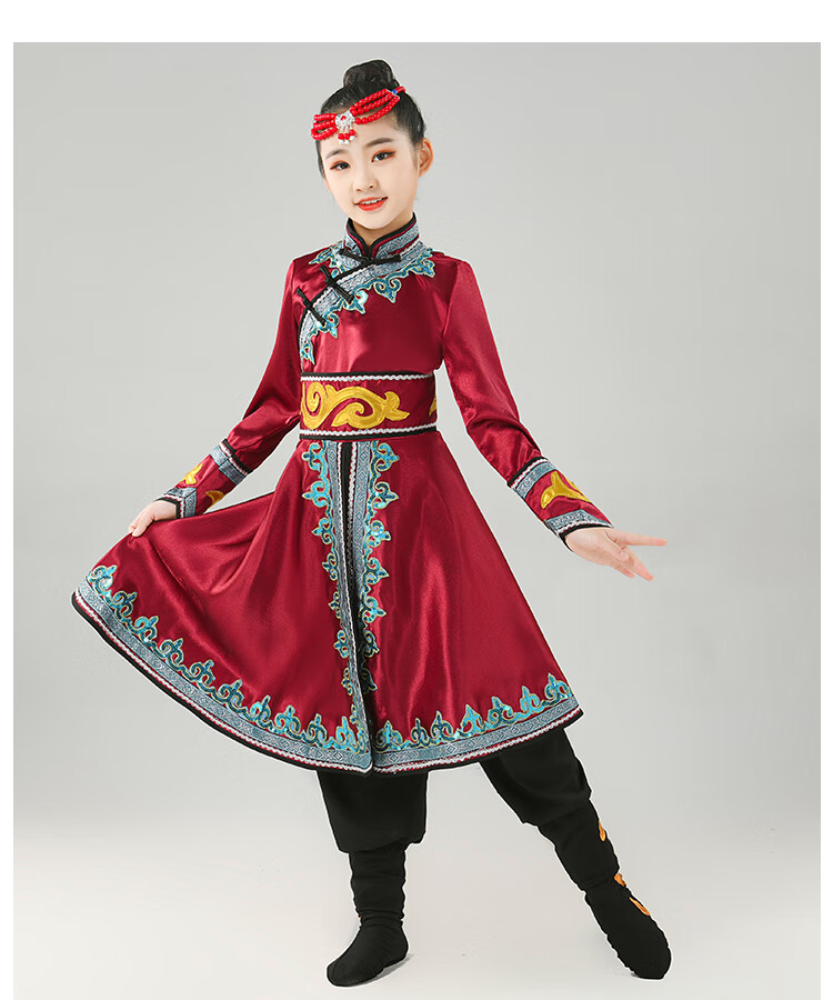 儿童少数民族服装男女童蒙古族舞蹈服六一少儿演出服蒙古袍表演服黑色