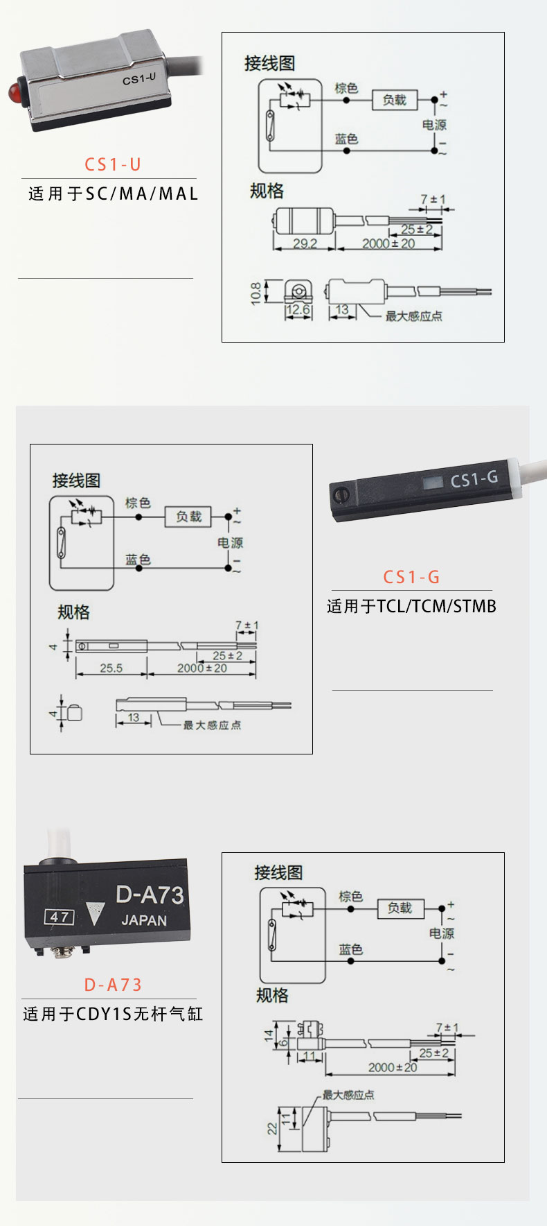 smc亚德客型磁性开关感应器cs1-a-f-j-u气缸接近开关传感器d-a93 smc