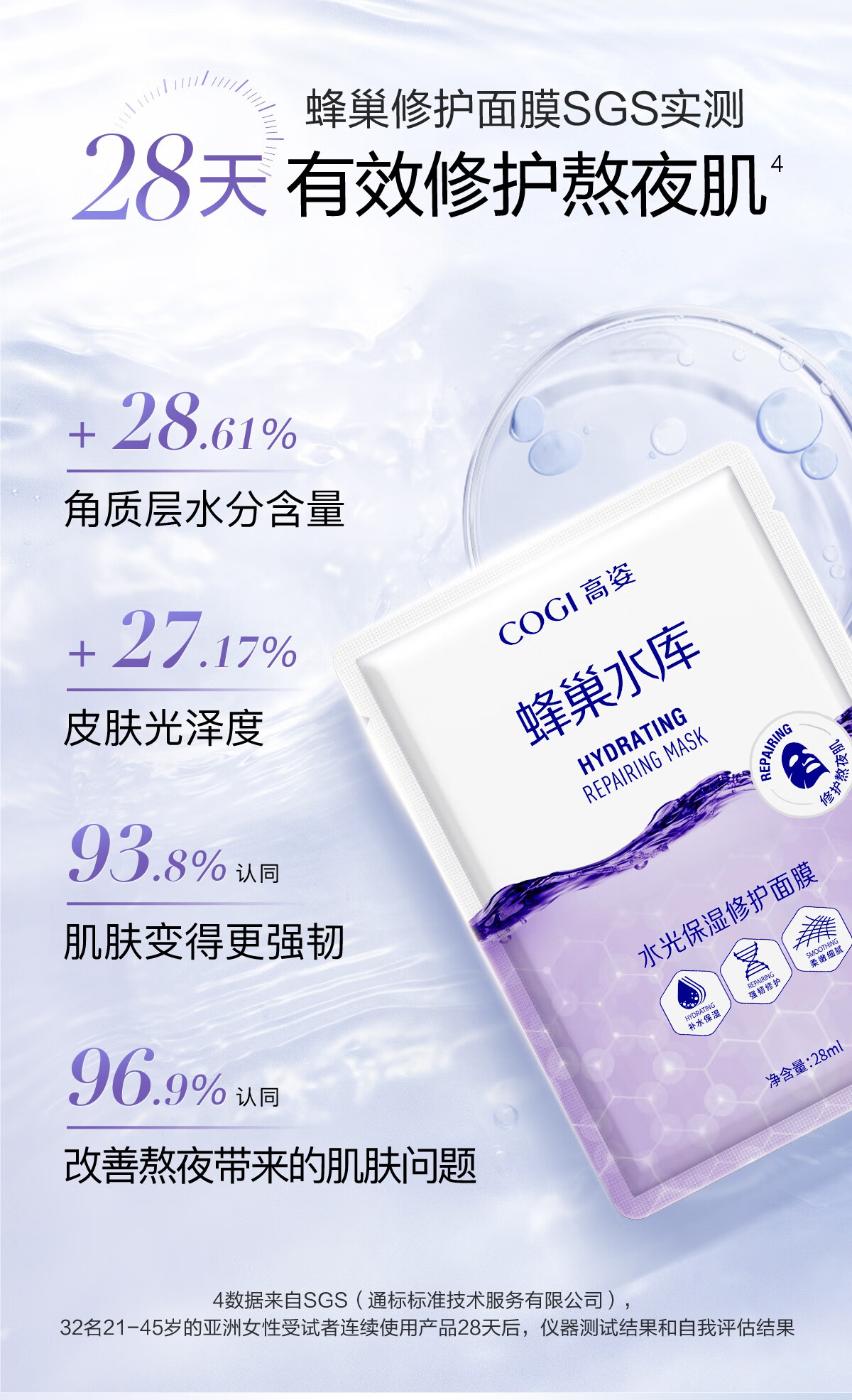 高姿（COGI）面膜补水蜂巢水库修护保湿面膜控油虾青素补水面膜提亮肤色送女友 【3盒】虾青素保湿修护30片