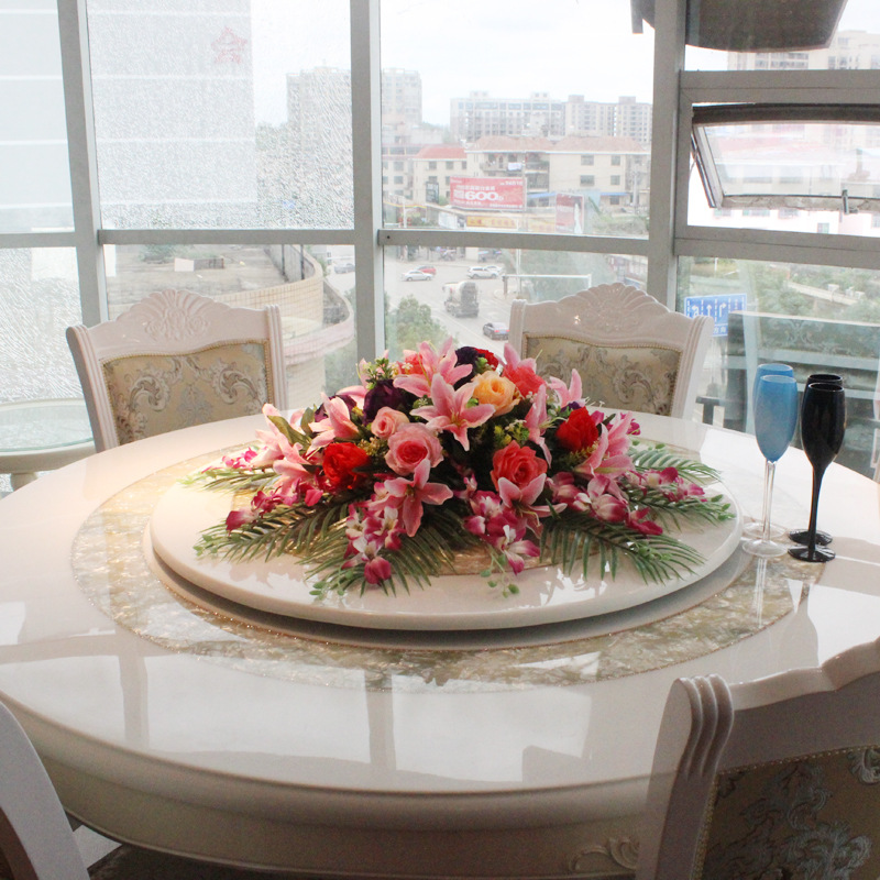 圆桌仿真花酒店大餐桌摆花假花装饰花转盘圆形桌花饭店餐桌仿真花e款