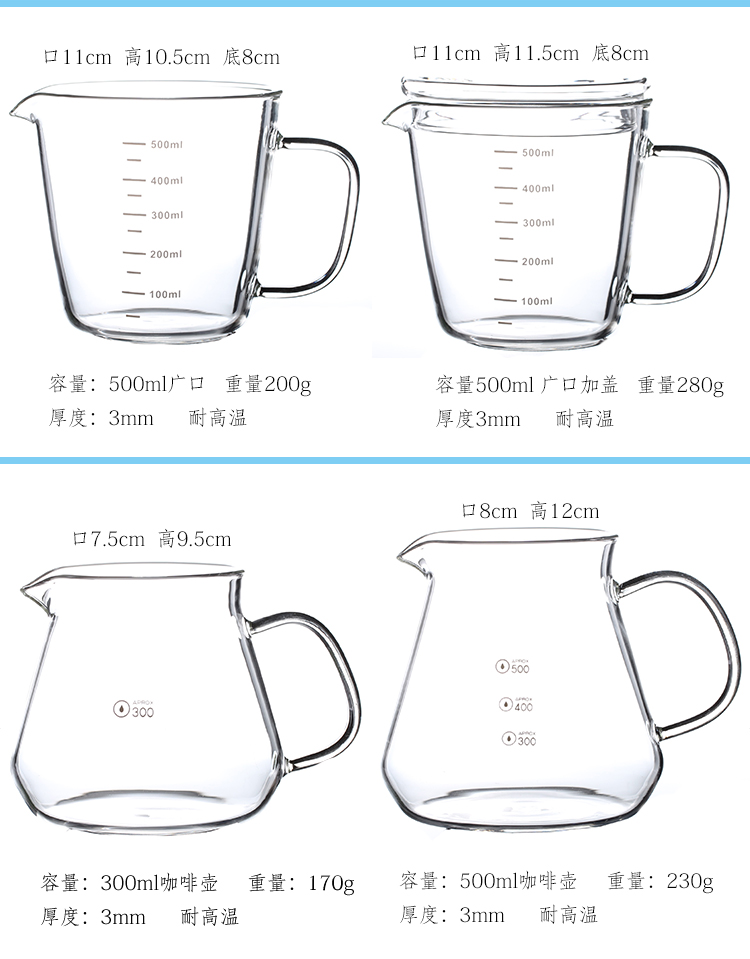 微波炉热奶杯量杯带刻度家用耐热刻度玻璃杯水杯带手柄儿童刻度牛奶