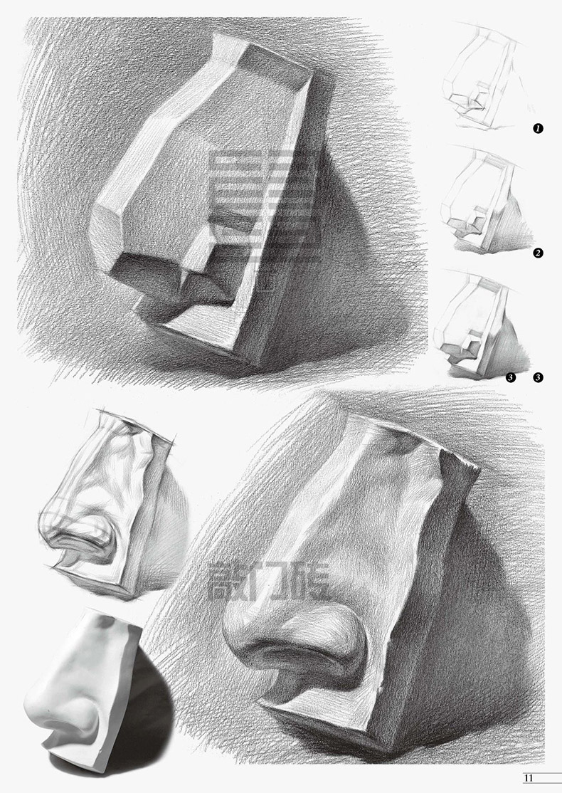 美术标准教案石膏头像零基础入门素描石膏五官解析石膏像范画临摹技法