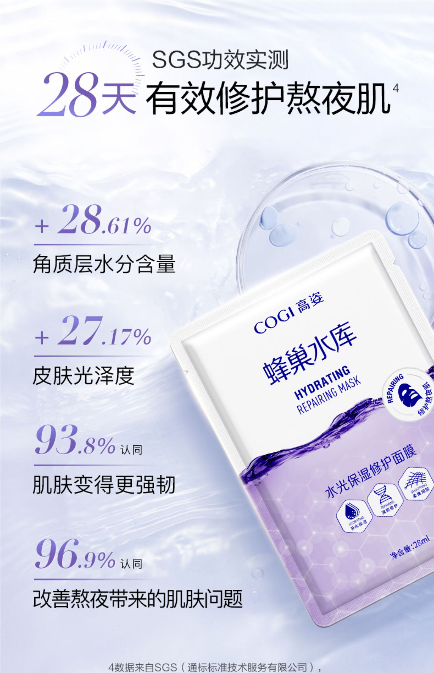 高姿面膜蜂巢水库补水面膜保湿清洁睡眠面膜清洁控油收缩毛孔提亮肤色贴面免洗面膜修护熬夜肌肤 【到手40片】水光保湿组(30)片