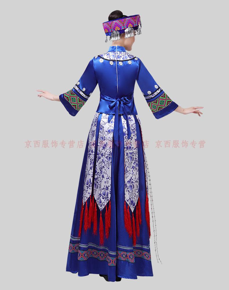 土家族舞蹈演出服恩施少数民族服装成人亲子装长款服套装 宝蓝色三