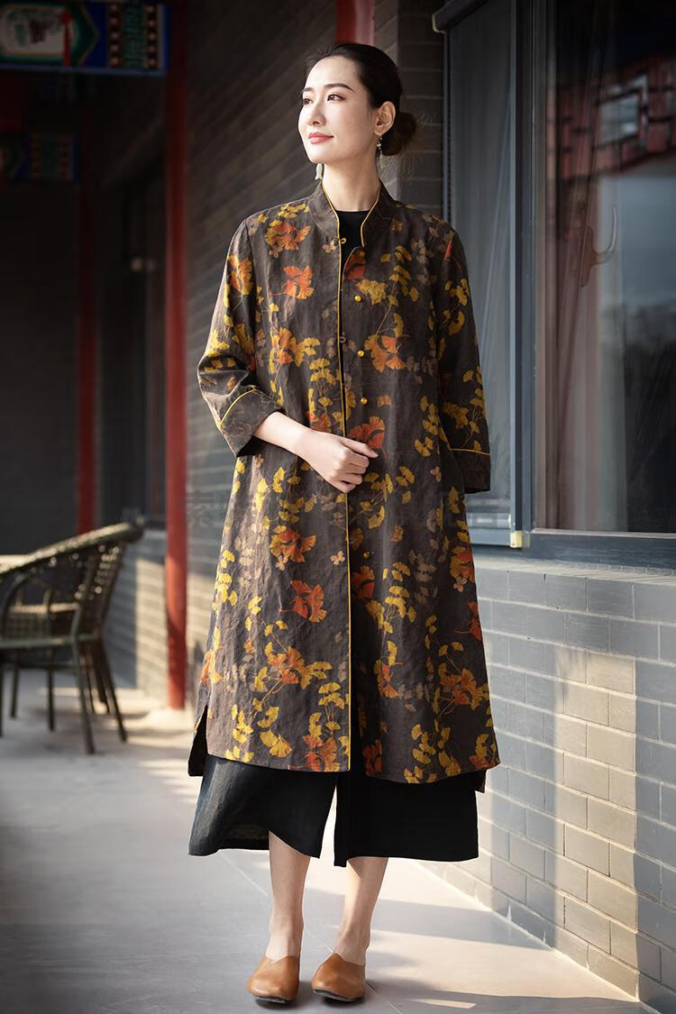 索特西女王轻奢重磅提花香云纱风衣外套女春秋中式立领宽松中长款开衫