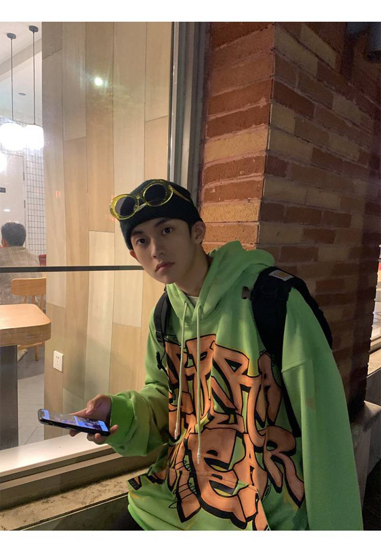 男装 卫衣 维伦凯 爆眼服饰涂鸦卫衣男连帽春季潮流衣服2021新款大码