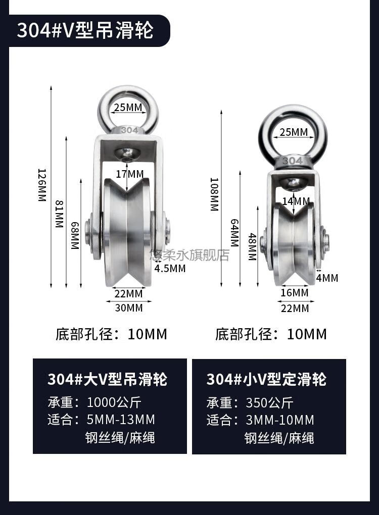 滑轮托底重型304钢丝绳吊环滑轮牵引不锈钢滑轮定滑轮起重轴承滑轮