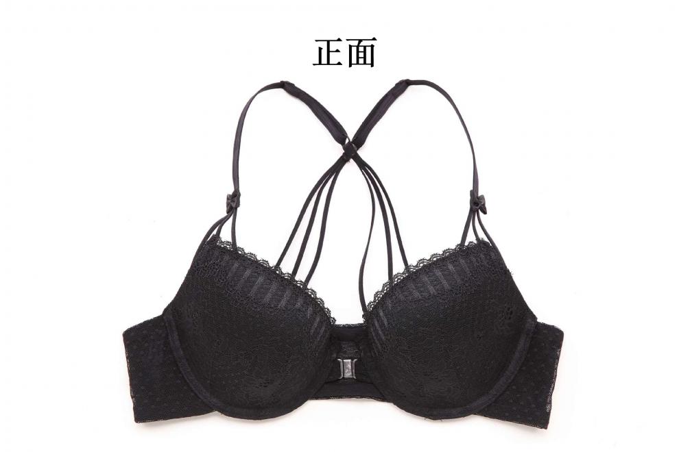 扣美背聚拢文胸小胸深v性感蕾丝上托少女文胸套装女内衣胸罩夏黑色75b