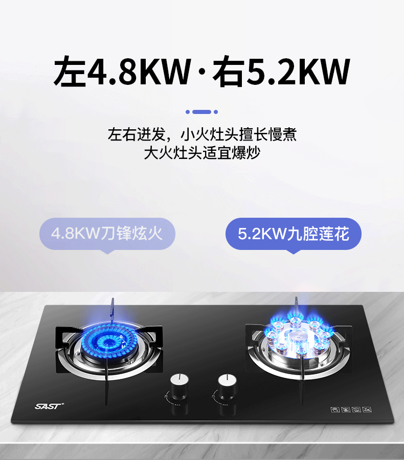 先科sast燃气灶煤气灶双灶家用天然气灶具液化气节能双炉具九腔猛火