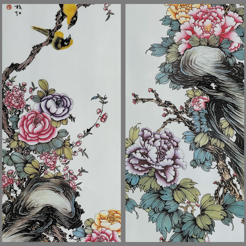 陶瓷板墙上挂画仿古瓷板画景德镇陶瓷器手绘瓷板家居装饰画四条屏乔迁