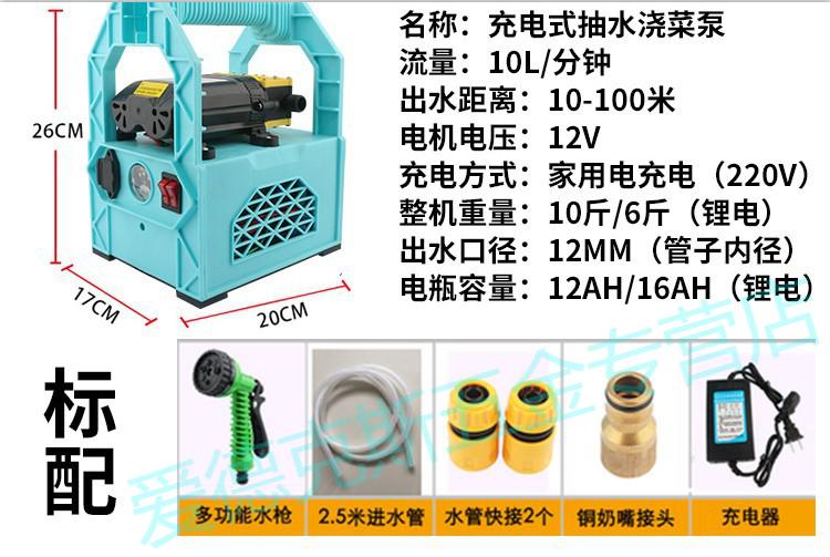 充电水泵充电式自吸泵家用便携式浇菜水泵户外浇菜水泵抽水机12v定制