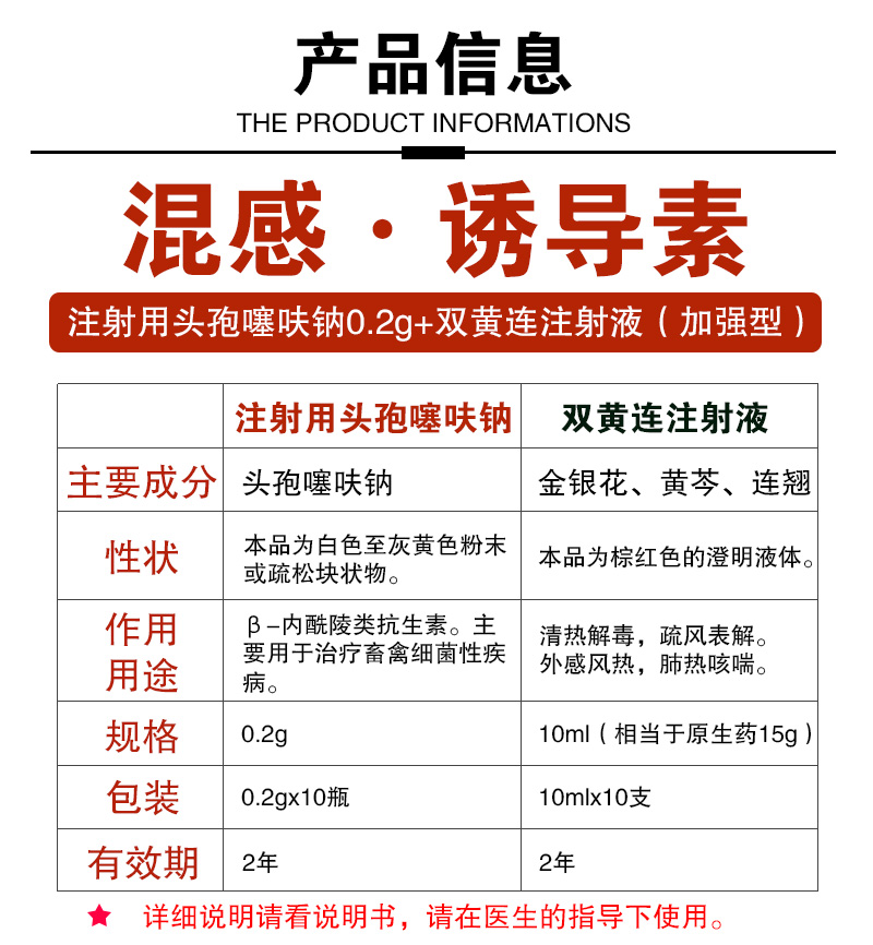 头孢噻呋钠兽用先锋猪牛羊高热混感血清兽药五双黄连注射用液1套