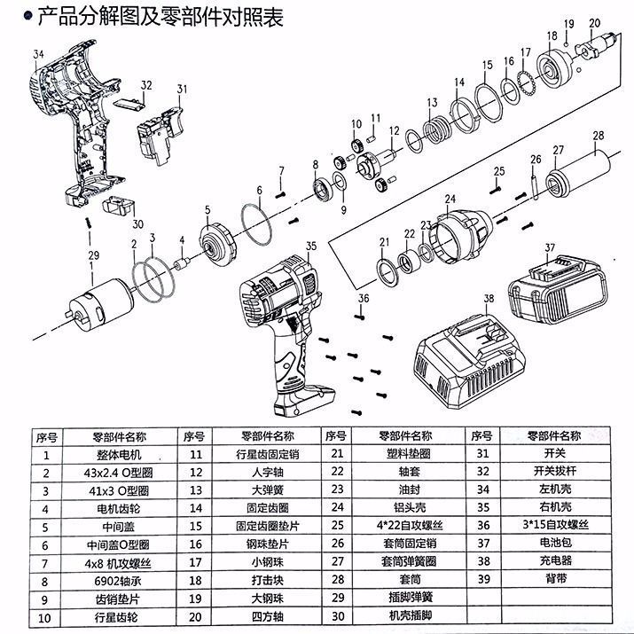 精选电动扳手配件a36802开关头壳2106外壳电池壳四方轴电机转子织语