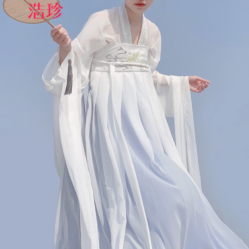 畅印万里晴空 学生汉服白菜原创汉服元素女超仙刺绣齐胸襦裙大裙摆女