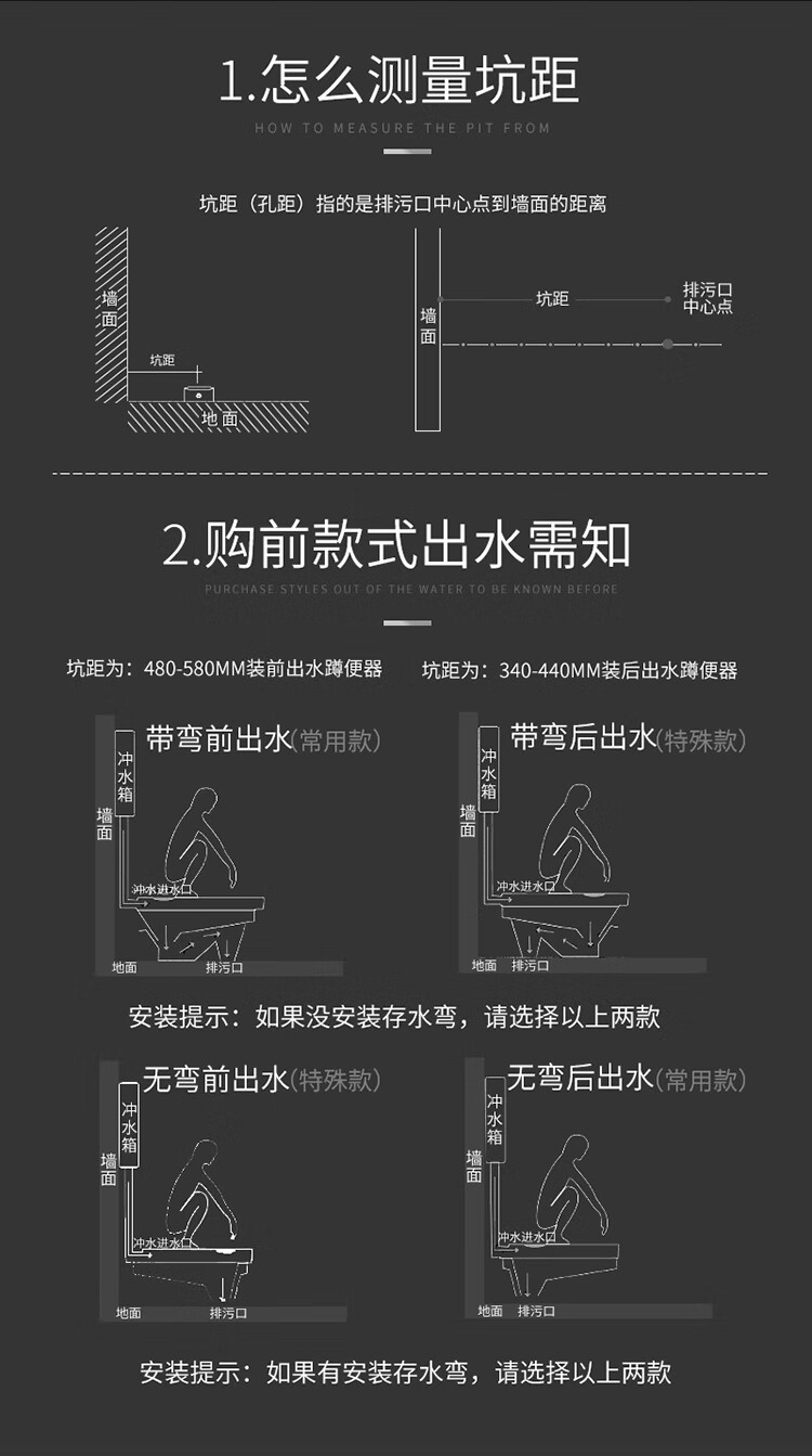 皇浩裕轻奢北欧风黑色蹲便器带盖板水箱小户型蹲坑淋沐浴房卫生间厕所