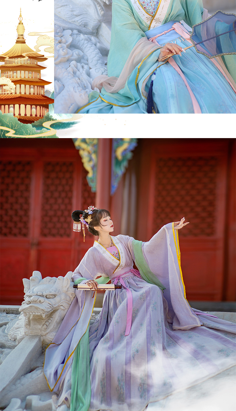 古装汉服女迢迢魏晋南北朝大袖襦齐腰春夏复原款日常汉服紫色xs