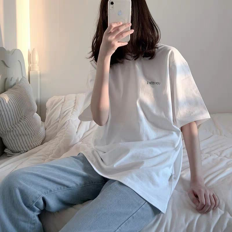 纯棉春夏白色t恤女宽松简约百搭打底短袖半袖ins潮小姐姐闺蜜装女