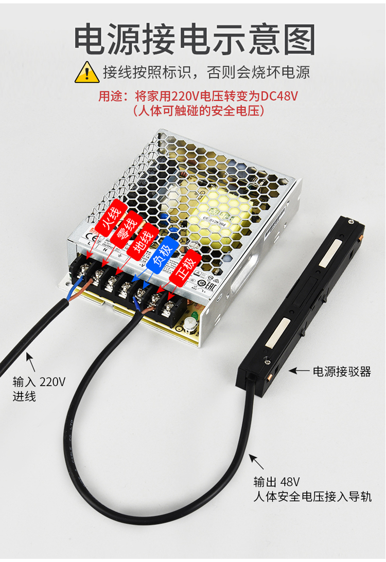 磁吸轨道射灯配件直线转角拐角拼接输入模块1w200瓦电源48v变压器